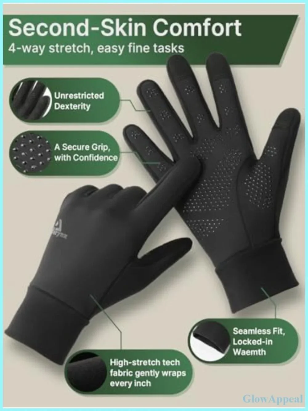 Winter Gloves 3-Layer Touch Screen Silicone Grip for Running Cycling Hiking